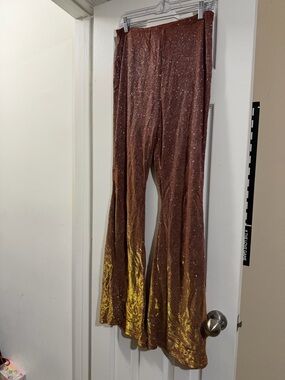 Glittery Rust-Bronze Flared Pants XL NWT